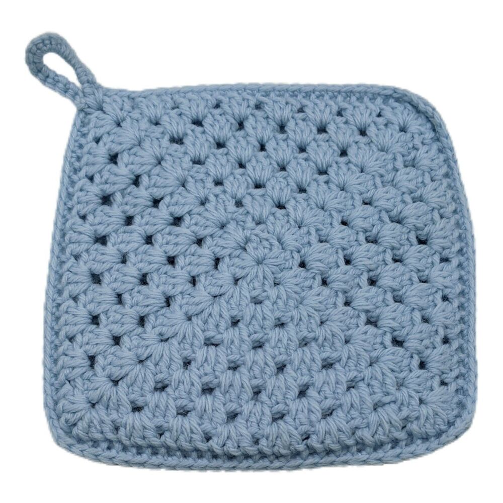 Vintage Retro Kitchen Handmade Double Thick Crochet Pot Holder Light Blue